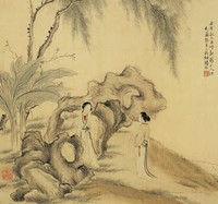 胡锡珪 壬午（1882）年作 庭院仕女 屏轴