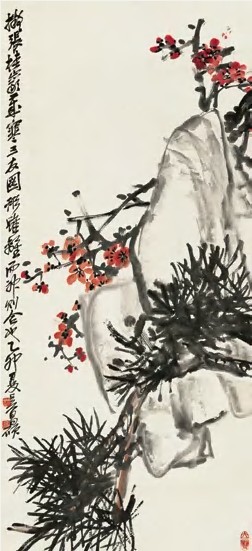 吴昌硕 乙卯（1915）年作 岁寒三友 立轴96×44cm