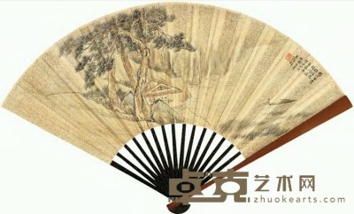 吴穀祥 翁同龢 戊子（1888）年作 长松茅屋 行书 成扇 18×51cm