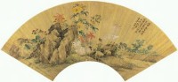 张熊 壬申（1872）年作 秋色双鸡 扇面