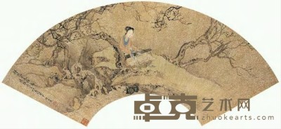 费丹旭 戊申（1848）年作 春思图 扇面 18×52cm