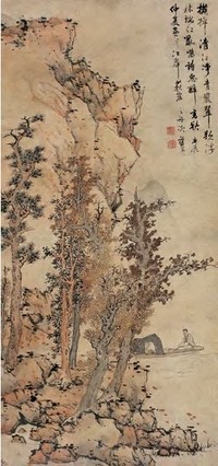 蓝瑛 庚辰（1664）年作 清江泛舟 立轴