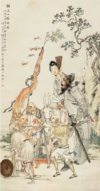 钱慧安 丁未（1907）年作 钟馗嫁妹 立轴