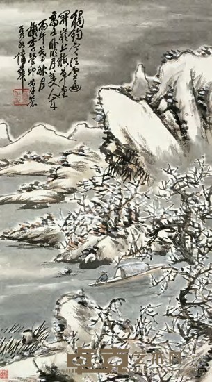 蒲华 丙午（1906）年作 寒江独钓 立轴 86×47.5cm