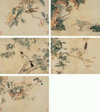 沈铨 花鸟集锦（五挖） 立轴