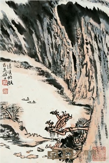 陆俨少 己未（1979）年作 清溪钓艇 镜心 34×23cm