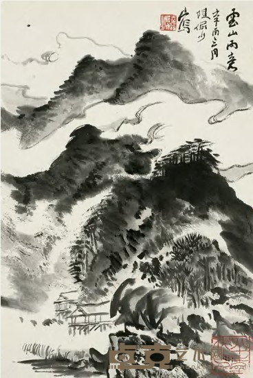 陆俨少 辛酉（1981）年作 云山雨意 镜心 34×23cm