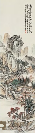 陆恢 甲辰（1904）年作 秋山晚霭 立轴 184×49cm
