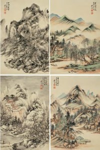 吴琴木 丙戌（1946）年作 四时山水（四件） 屏轴