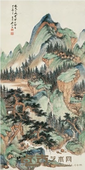 吴琴木 癸未（1943）年作 云壑松荫 镜心 133.5×66cm