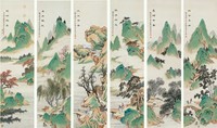 黄山寿 丁巳（1917）年作 仿古山水（六件） 屏轴