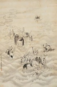 陈少梅 丙寅（1926）年作 罗汉渡江 立轴