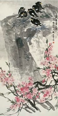 张辛稼 八哥桃花 镜心