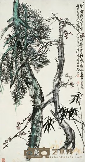 王震 庚午（1930）年作 三清图 立轴 176.5×92cm