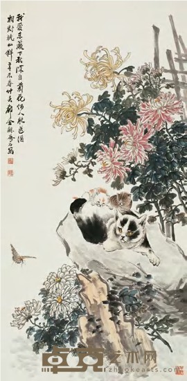 金梦石 辛未（1931）年作 猫蝶图 立轴 134×66cm