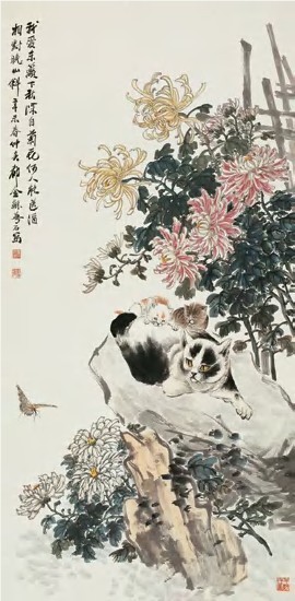 金梦石 辛未（1931）年作 猫蝶图 立轴