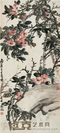 吴徵 丙寅（1926）年作 杏花春雨 立轴 70×32cm