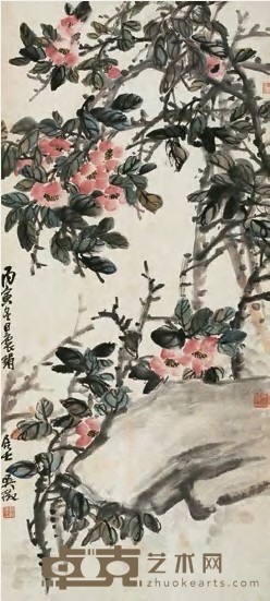 吴徵 丙寅(1926)年作 杏花春雨 立轴 70×32cm