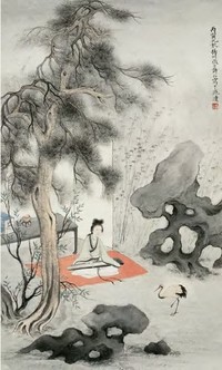 许征白 丙寅（1926）年作 琴瑟鹤舞 立轴