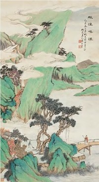 黄山寿 己未（1919）年作 枫溪鸣瀑 立轴