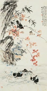 丁宝书 甲戌（1934）年作 秋枫鸜鹆 立轴