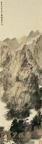 傅抱石 癸未（1943）年作 秋山行吟 立轴 104×31cm