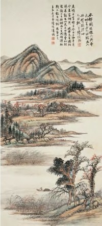 陆恢 己丑（1889）年作 水邨图 立轴