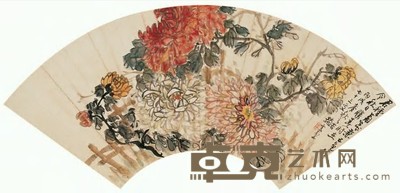 赵云壑 丙戌（1946）年作 秋菊图 扇面 18.5×50.5cm