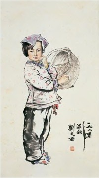 刘文西 1990年作 村童图 立轴