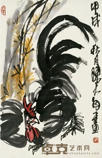 陈大羽 甲戌（1994）年作 雄鸡迎春 立轴 93.5×60cm