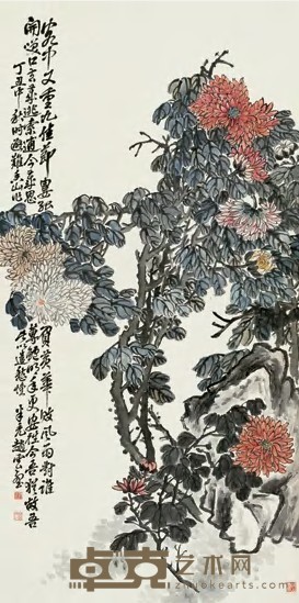 赵云壑 丁丑（1937）年作 佳节黄花 立轴 134×67cm