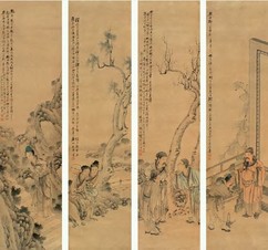 胡钧 庚戌（1970年）作 人物 四屏