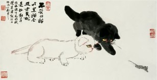 陈莲涛 黑猫白猫 镜心