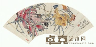 蔡铣 花卉 扇面 18×51.5cm