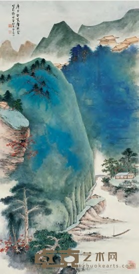 糜耕云 青绿山水 立轴 100×50cm