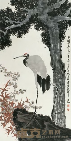 谭天仁 松鹤图 镜心 135×68cm