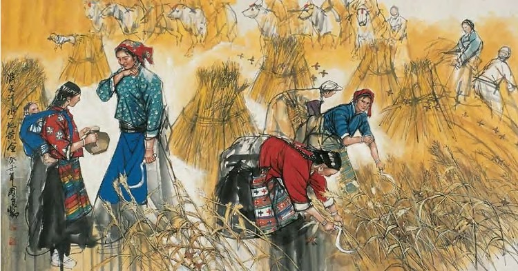 史国良 满天汗水一地黄金 镜心93×176cm
