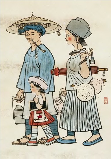 黄永玉 全家送我上学堂48×34cm