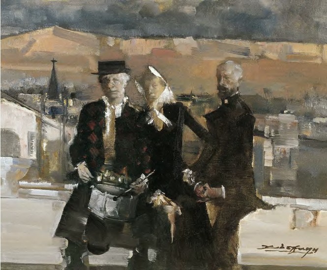 俞晓夫 街头的老人50×60cm