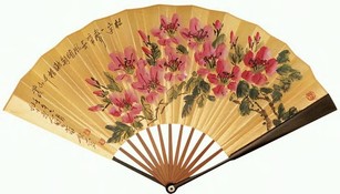 曹简楼 2002年作 杜鹃花开图 成扇