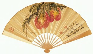 曹简楼 2001年作 寿桃图 成扇