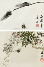 潘然 1990年作 花鸟鱼虫小品集册（每本六开） 册页 （六开选二）