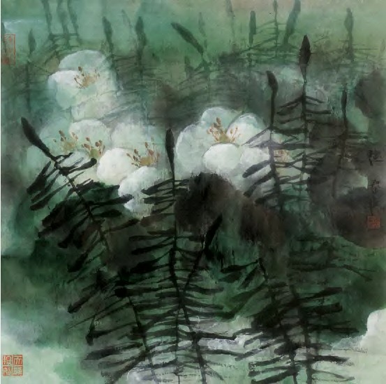 陆春涛 风影过花丛图 镜心48×48cm