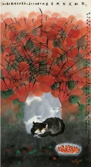 陆春涛 2004年作 饱卧花阴兴有余图 立轴198×98cm