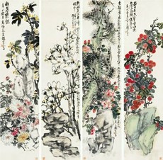 赵云壑 繁花四屏条（一堂） 四屏