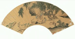 仇英（款） 莲庄消暑图 扇面