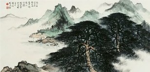 黎雄才 翠林松溪图 镜心