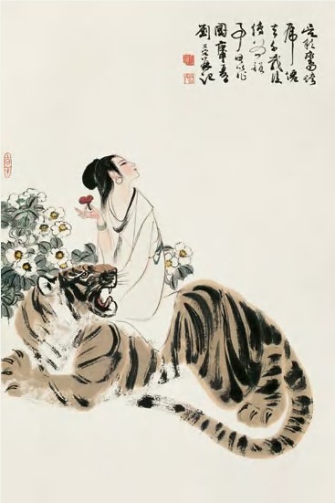 刘旦宅 1980年作 彩鸾跨虎 立轴68×45cm
