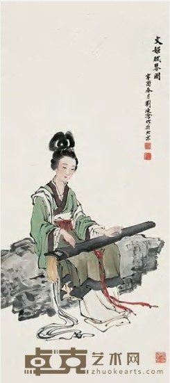 刘凌沧 1981年作 文姬抚琴图 立轴 104×46cm