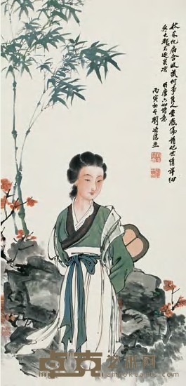 刘凌沧 1986年作 秋风纨扇图 立轴 94×45cm